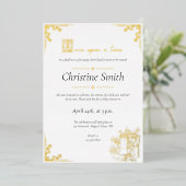 おとぎ話の本をテーマにした本金ゴールド赤ちゃんシャワー 箔招待状 (立ち正面)