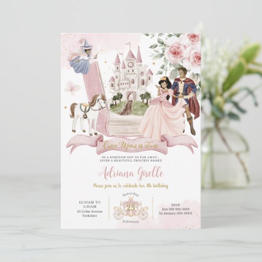 おとぎ話の本ワンタイムオンザタイムプリンセス誕生日 招待状 (スタンド正面)