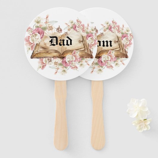 おとぎ話の本 ダッド＆マム 薔薇の花 ベビーシャワー ハンドファン (正面&裏面)