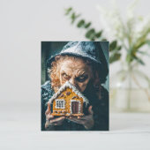 おとぎ話の森にギンガーブレッドハウスを持つ魔女 ポストカード (スタンド正面)