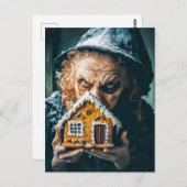 おとぎ話の森にギンガーブレッドハウスを持つ魔女 ポストカード (正面/裏面)