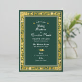 おとぎ話の森の緑と金ゴールドの赤ちゃんシャワー 箔招待状 (立ち正面)