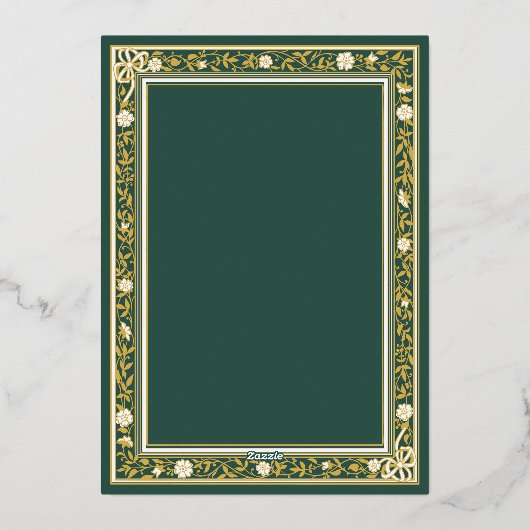 おとぎ話の森の緑と金ゴールドの赤ちゃんシャワー 箔招待状 (裏面)