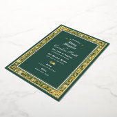 おとぎ話の森の緑と金ゴールドの赤ちゃんシャワー 箔招待状 (回転した状態)