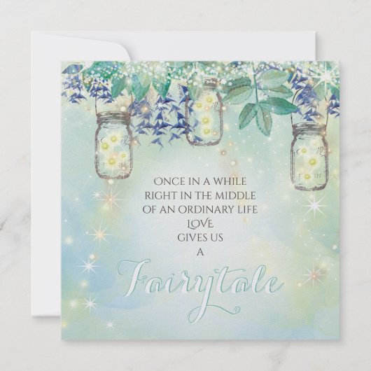 おとぎ話の森ブルーグリーンメイソンジャー結婚ズ 招待状 (裏面)