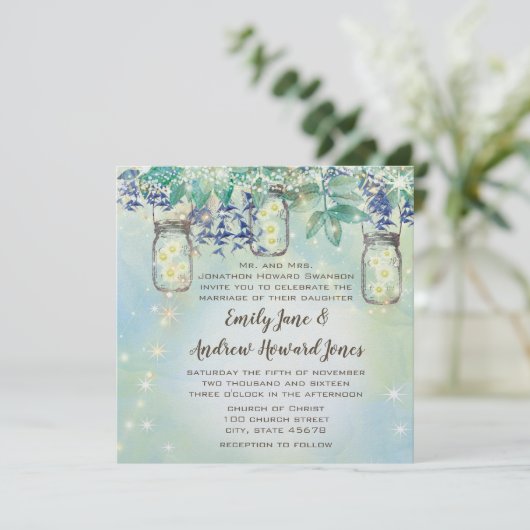 おとぎ話の森ブルーグリーンメイソンジャー結婚ズ 招待状 (スタンド正面)