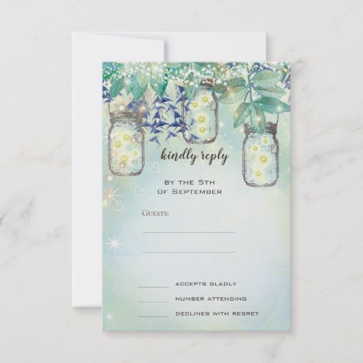 おとぎ話の森ブルーグリーンメイソンジャー結婚ズ 招待状 (正面)