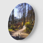 おとぎ話の森林道および橋 ラージ壁時計 (傾斜)
