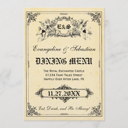 おとぎ話の物語の本の結婚式メニューカード メニュー (正面)