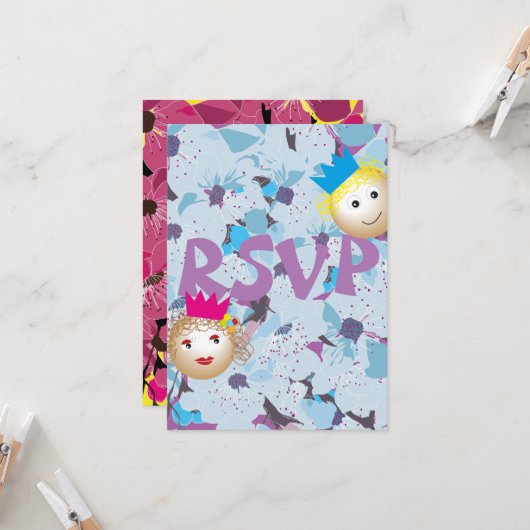 おとぎ話の王子と王女、フローラの花 招待状 (正面/裏面インサイチュ)