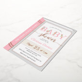 おとぎ話の童話ベビーガールシャワーピンクローズ 箔招待状 (回転した状態)