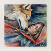 おとぎ話の端で：女の子と狼 ジグソーパズル (横)