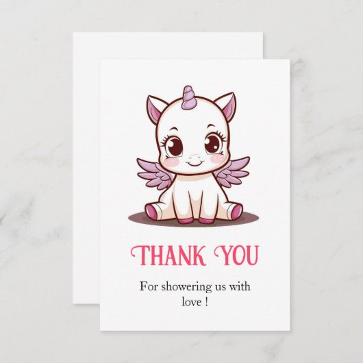 おとぎ話の素敵なユニコーンベイビーシャワー サンキューカード (正面/裏面)