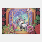 おとぎ話の紫とティール(緑がかった色)の水の色ホワイトスタン ラッピングペーパーシート (正面2)