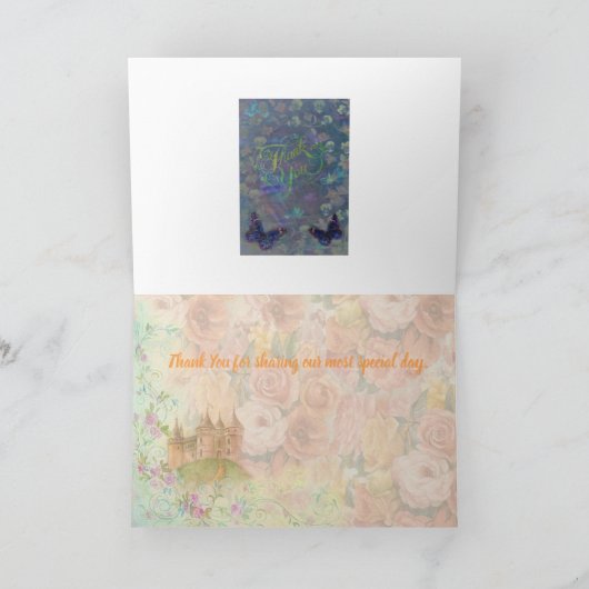 おとぎ話の結婚式のカスタムは感謝していしています サンキューカード (内部)