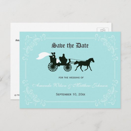 おとぎ話の結婚式の日付のはがきを保存 案内ポストカード (正面/裏面)