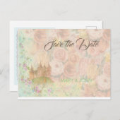 おとぎ話の結婚式の日付を保存 案内ポストカード (正面/裏面)