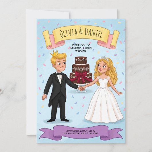 おとぎ話の絵本風カップルの結婚式招待状 招待状 (正面)