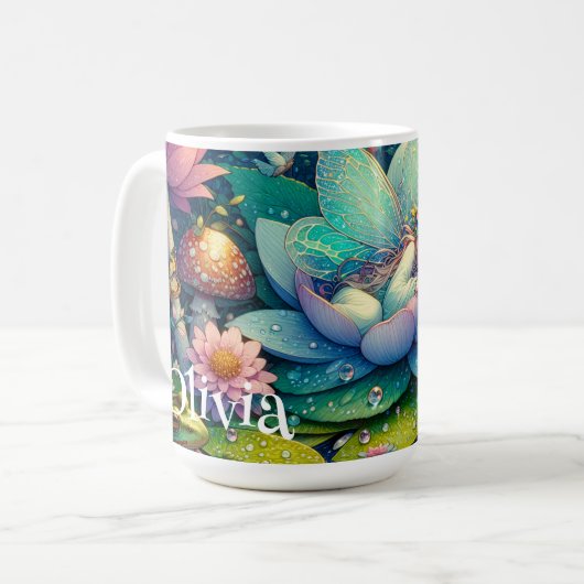 おとぎ話の花で眠るパーソナライズされたおとぎ コーヒーマグカップ (正面左)