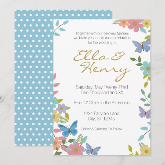 おとぎ話の花のウェディング招待状 5" x 7" 招待状 (正面/裏面)