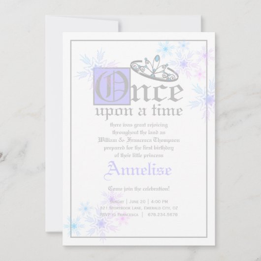 おとぎ話の誕生パーティースノークイーンインスパイアインビット 招待状 (正面)