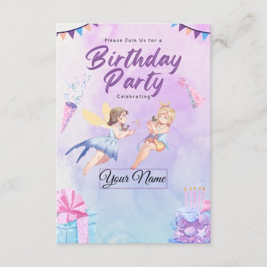 おとぎ話の誕生日パーティー招待状 招待状 (正面)