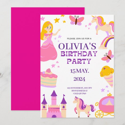 おとぎ話の誕生日 招待状 (正面/裏面)