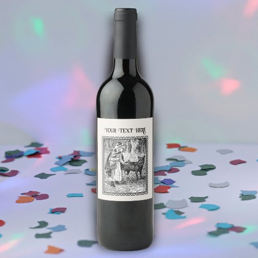 おとぎ話の赤い乗馬フードで森の狼のフレーム ワインラベル