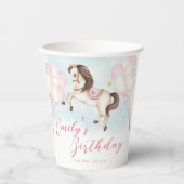 おとぎ話の赤ちゃんポニーのピンク風船と星の誕生日 紙コップ (正面)
