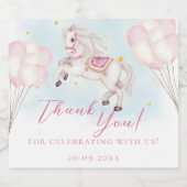 おとぎ話の赤ちゃんポニー ピンクの風船 星たち ありがとう スパークリングワインラベル (シングルラベル)