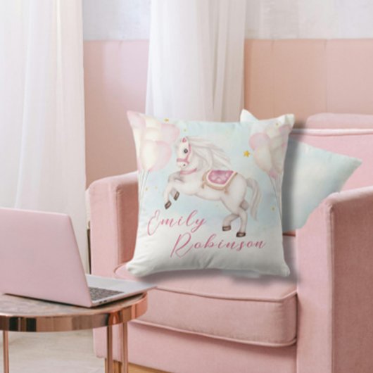 おとぎ話の赤ちゃん女の子ポニーピンクのバルーン星 クッション