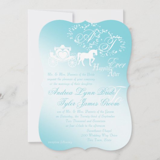 おとぎ話の馬車とハート 招待状 (正面)