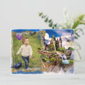 おとぎ話の騎士の城の写真誕生日 招待状 (スタンド正面)