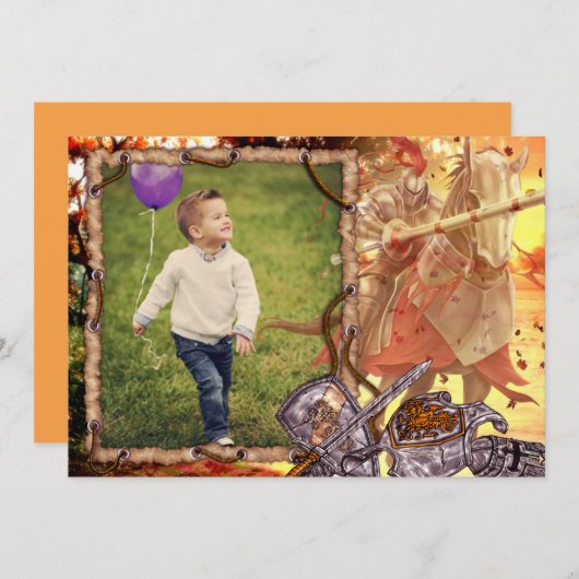 おとぎ話の騎士オンホースフォト誕生日 招待状 (正面/裏面)