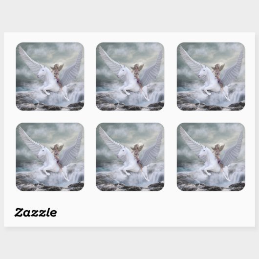 おとぎ話の魔法の神秘的ユニコーンと女性 スクエアシール (シート)