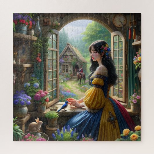 おとぎ話の Cottage のお姫様が王子様を待っている ジグソーパズル (縦)