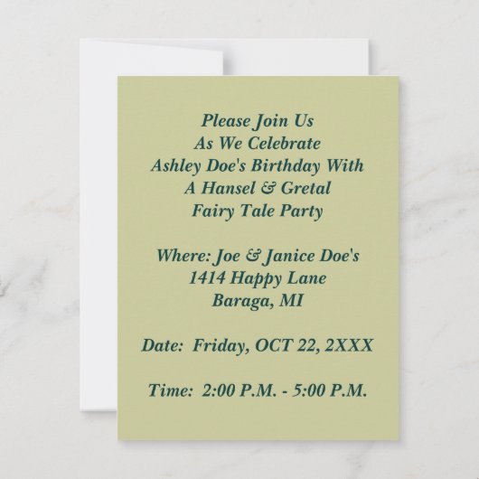 おとぎ話をテーマにしたパーティーの招待状 招待状 (裏面)