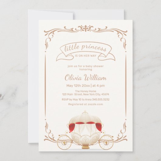 おとぎ話エレガントプリンセス車用ベビーシャワー 招待状 (正面)