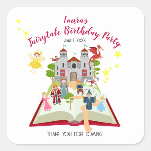 おとぎ話ガールバースデーパーティー スクエアシール (正面)
