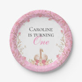 おとぎ話スワンピンクフローラ誕生日パーティー ペーパープレート (正面)