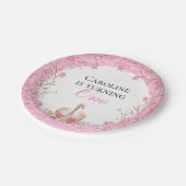 おとぎ話スワンピンクフローラ誕生日パーティー ペーパープレート (アングル)