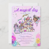 おとぎ話テーマキャッスルアンドレインボー・ユニコーン 招待状 (正面)