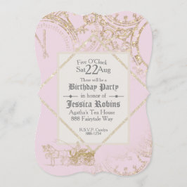 おとぎ話テーマキャッスルキャリッジ金ゴールドグリッターピンク 招待状