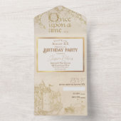 おとぎ話テーマキャッスルキャリッジ金ゴールドヴィンテージ オールインワン招待状 (内側)