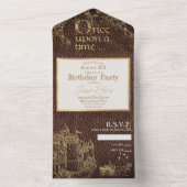 おとぎ話テーマ金ゴールドキャッスルオンヴィンテージレザー オールインワン招待状 (内側)