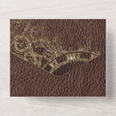 おとぎ話テーマ金ゴールドキャッスルオンヴィンテージレザー オールインワン招待状 (裏面)