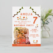 おとぎ話ドアガールバースデーパーティー金ゴールド 箔招待状 (立ち正面)