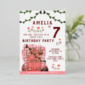 おとぎ話ドアガールバースデーパーティー金ゴールド 箔招待状 (立ち正面)