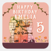 おとぎ話ドアフラワースケッチガールバースデーパーティー スクエアシール (正面)