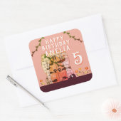 おとぎ話ドアフラワースケッチガールバースデーパーティー スクエアシール (封筒)